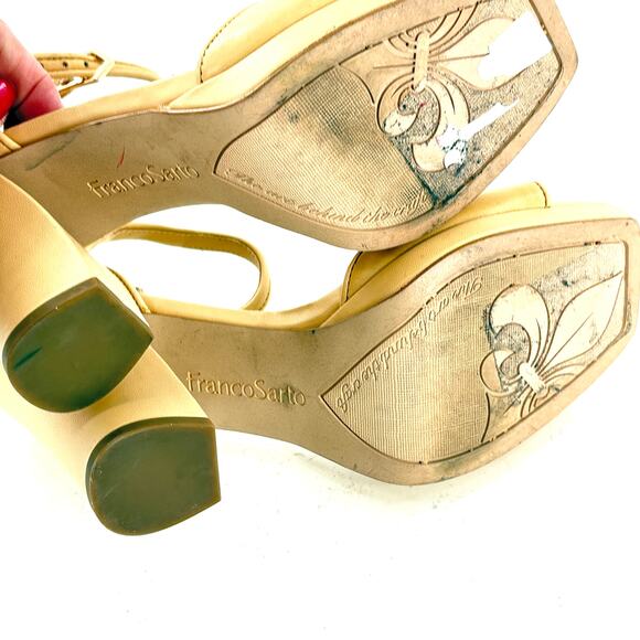 Franco Sarto Dima Heels 6 Tan Nude Leather Beige Block Heel Sandals - Picture 3 of 6
